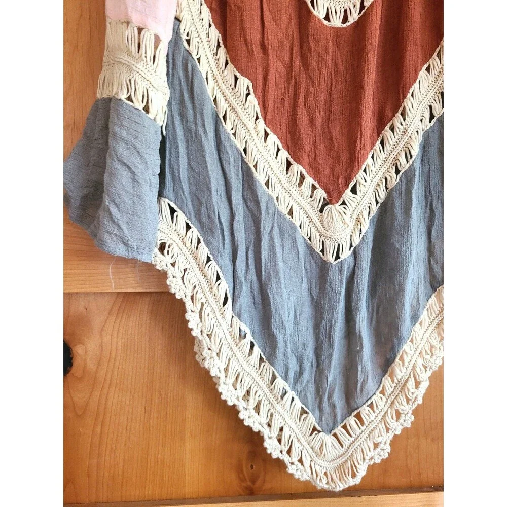 70s Boho Crochet Resort Bell Sleeve Festival Top Hippie Swim Cover Up SMALL S‎